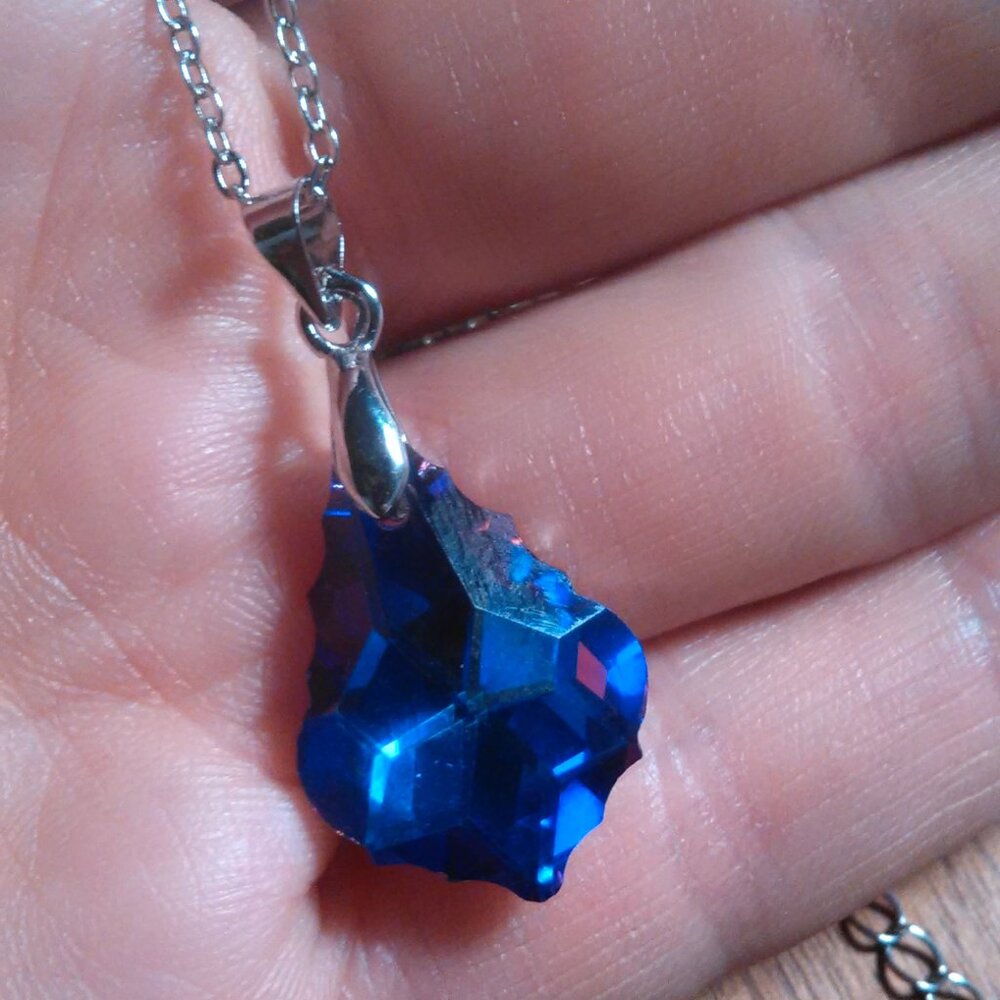 Magic Color Crystal Baroque Brass Pendant Stainless Steel Necklace